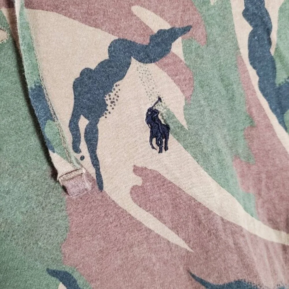 Polo Ralph Lauren Men Shirt Large Green Camo Hooded Custom‎ Cutoff READ
